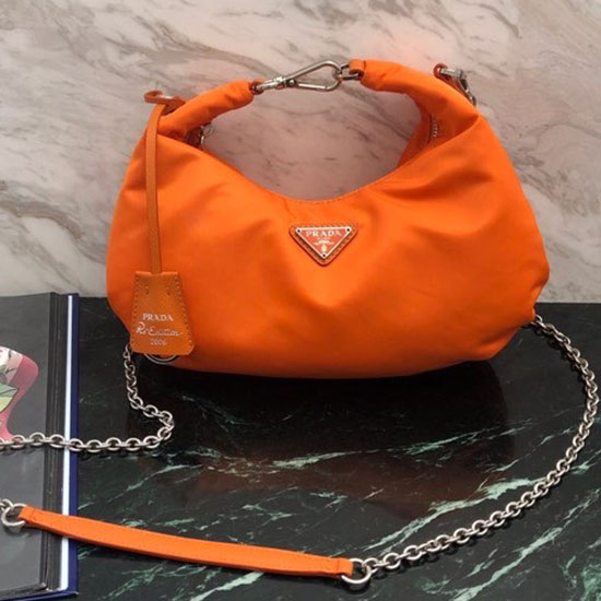 Borsa Hobo Prada In Nylon Arancione 1bh172