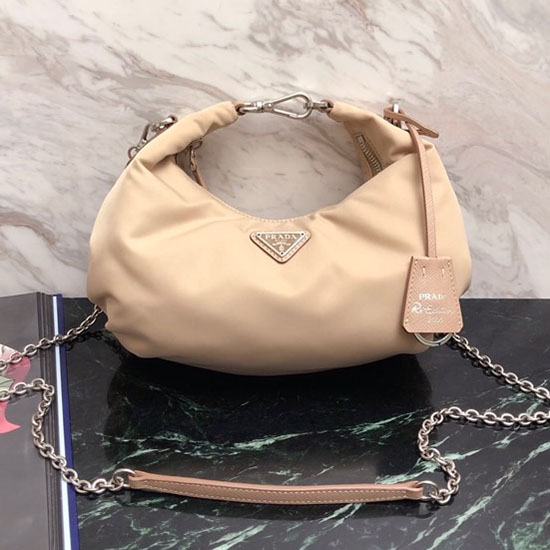 Borsa Hobo Prada In Nylon Beige 1bh172