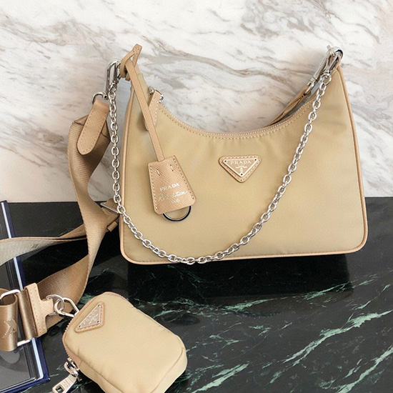 Borsa Hobo Prada In Nylon Beige 1bh204