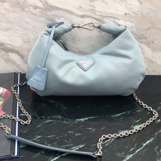 Borsa Hobo Prada In Nylon Blu 1bh172