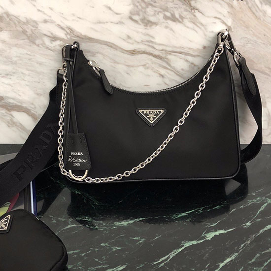 Borsa Hobo Prada In Nylon Nera 1bh204