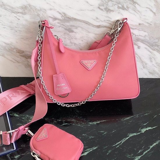 Borsa Hobo Prada In Nylon Rosa 1bh204