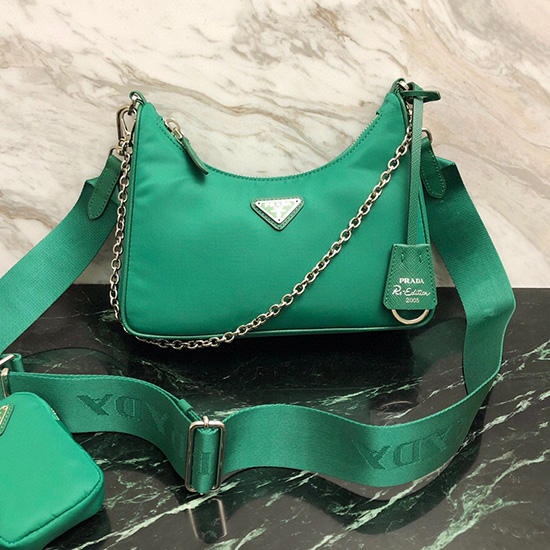 Borsa Hobo Prada In Nylon Verde 1bh204