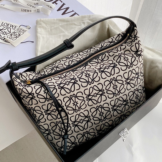 Borsa Loewe Piccola Cubi In Jacquard Anagramma Bianco E Nero 90668