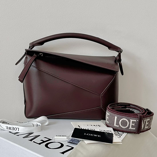 Borsa Loewe Piccola Puzzle Edge In Pelle Bordeaux L02231