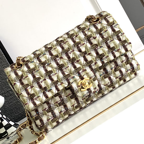 Borsa Media Chanel Con Patta In Tweed Marrone As2325