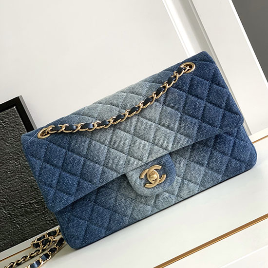 Borsa Media In Denim Chanel Blu A1112