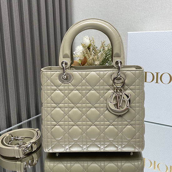 Borsa Media Lady Dior In Pelle Di Agnello Beige D2454