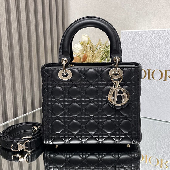 Borsa Media Lady Dior In Pelle Di Agnello Nera D2454