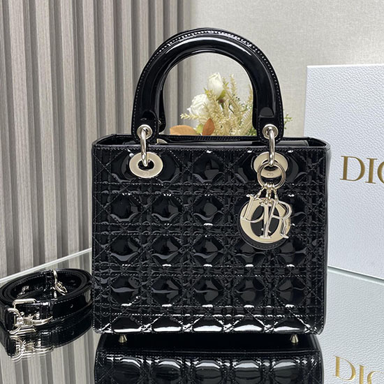 Borsa Media Lady Dior In Vernice Nera D2454