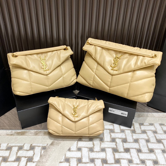 Borsa Media Saint Laurent Loulou Puffer Beige Con Oro 577475