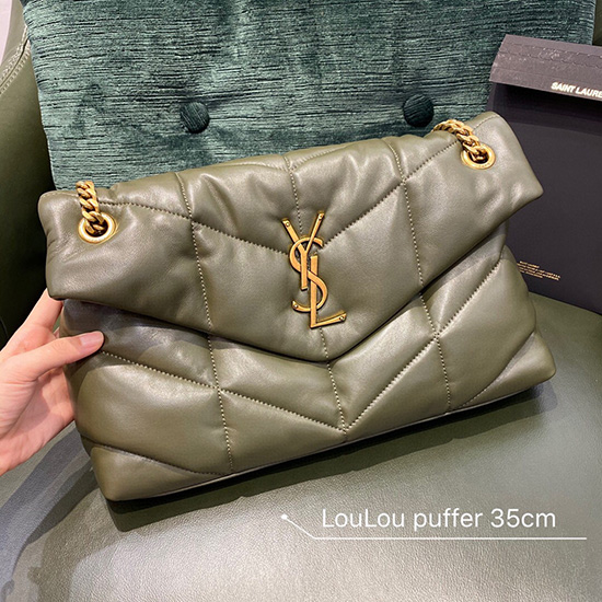 Borsa Media Saint Laurent Loulou Puffer Verde 577475