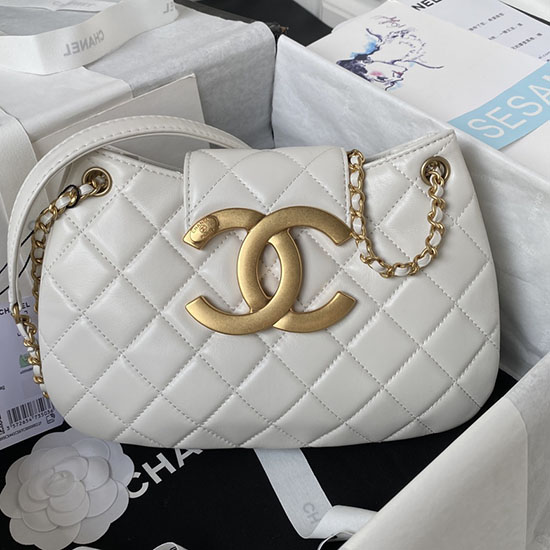 Borsa Messenger Chanel In Pelle Di Agnello Bianca As4610