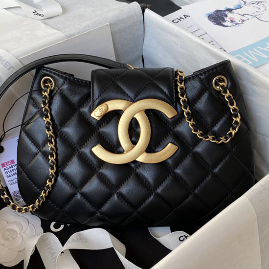 Borsa Messenger Chanel In Pelle Di Agnello Nera As4610