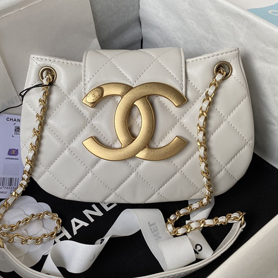 Borsa Messenger Piccola Chanel In Pelle Di Agnello Bianca As4609