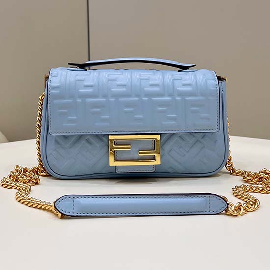 Borsa Midi Fendi Baguette Con Catena Blu F8533