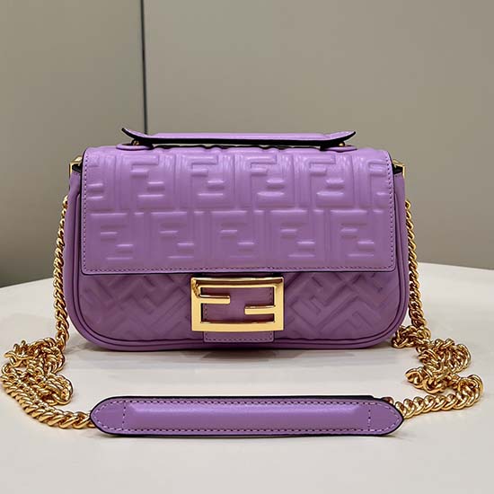 Borsa Midi Fendi Baguette Con Catena Viola F8533