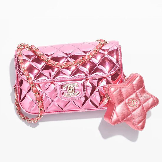 Borsa Mini Chanel Con Patta Portamonete Stella Rosa As4646