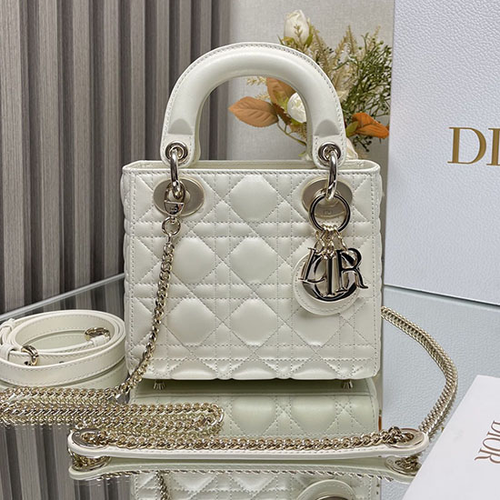 Borsa Mini Lady Dior In Pelle Di Agnello Bianca MD0505