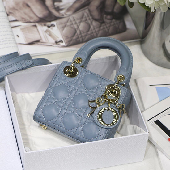 Borsa Mini Lady Dior In Pelle Di Agnello Blu Dm6007