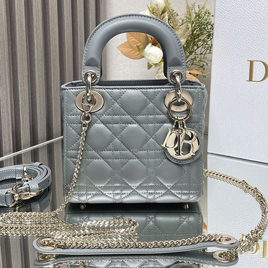 Borsa Mini Lady Dior In Pelle Di Agnello Grigio Pietra MD0505