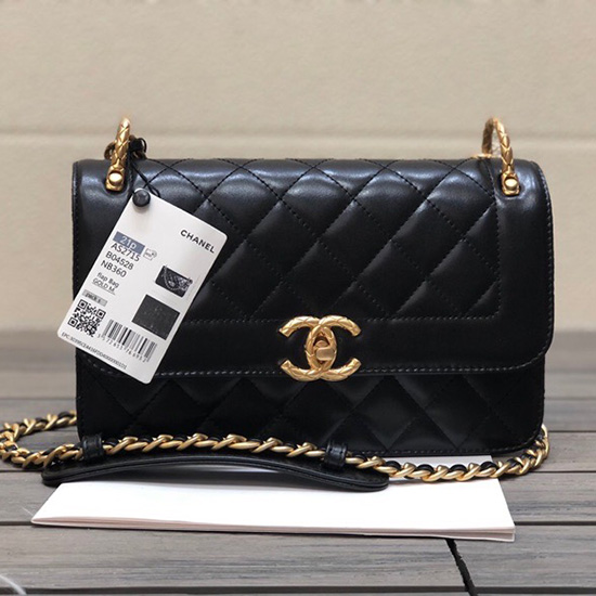 Borsa Piccola Con Patta Chanel In Pelle Di Vitello Nera As2715