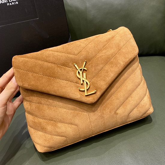 Borsa Piccola Saint Laurent Con Catena Loulou In Pelle Scamosciata Cammello 494699