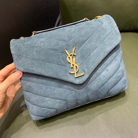 Borsa Piccola Saint Laurent Loulou In Pelle Scamosciata Con Catena Blu 494699