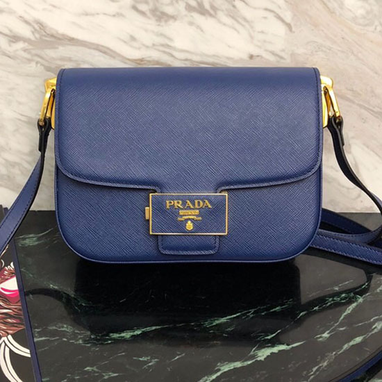 Borsa Prada Emblema In Pelle Saffiano Blu 1bd217