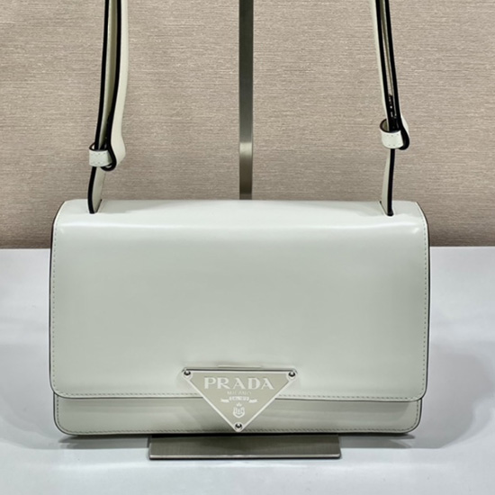 Borsa Prada Emblema In Pelle Spazzolata Bianca 1bd321