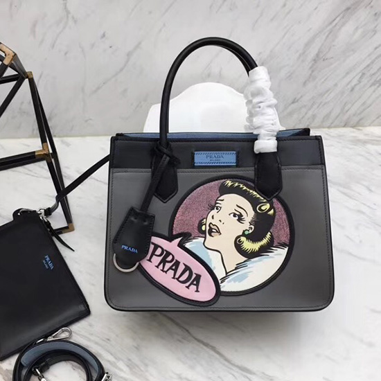 Borsa Prada In Doppia Pelle Di Vitello Grigia 1ba178