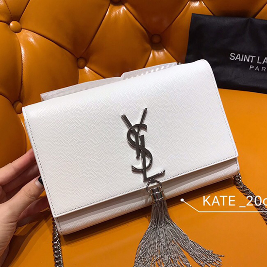 Borsa Saint Laurent Kate Con Catena E Nappa Bianca 474366