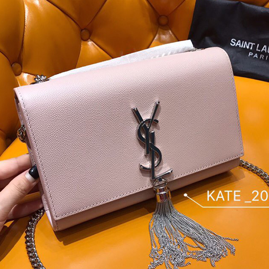 Borsa Saint Laurent Kate Con Catena E Nappa Rosa 474366