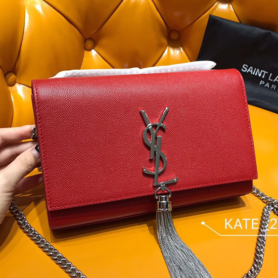 Borsa Saint Laurent Kate Con Catena E Nappa Rossa 474366