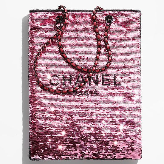 Borsa Shopping Chanel Con Paillettes Rosa Scuro As4856