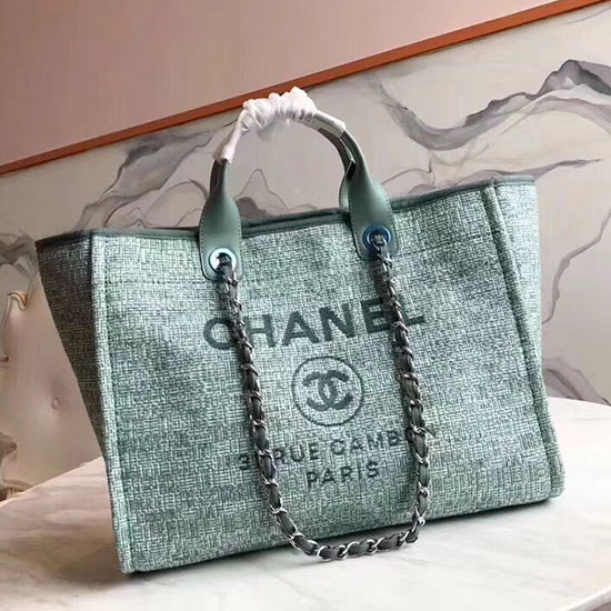 Borsa Shopping Chanel Grande Deauville In Tela Verde A15034