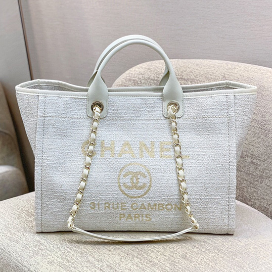 Borsa Shopping Deauville Grande In Tela Chanel Bianca As66941