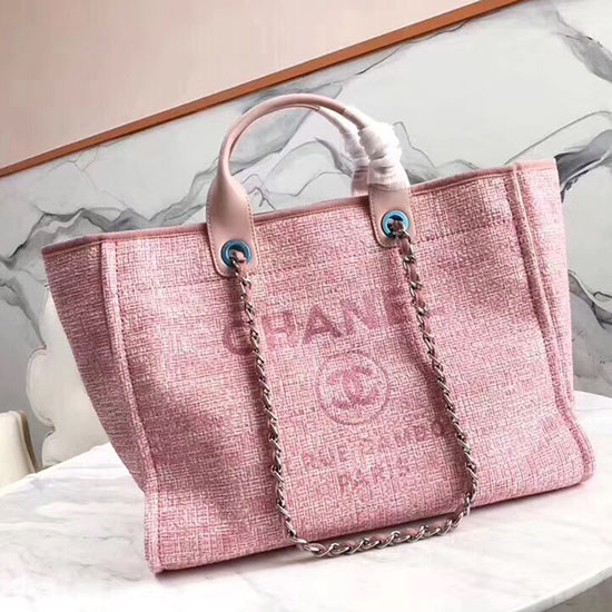 Borsa Shopping Deauville Grande In Tela Chanel Rosa A15034