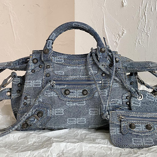 Borsa Tote Balenciaga Denim Neo Classic City Xs Blu B700940