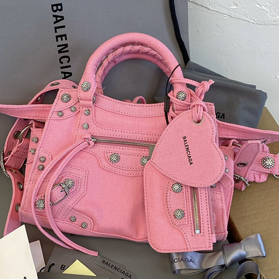 Borsa Tote Balenciaga Denim Neo Classic City Xs Rosa B700940