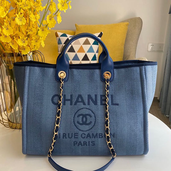 Borsa Tote Chanel Cabas In Tela Blu A66941