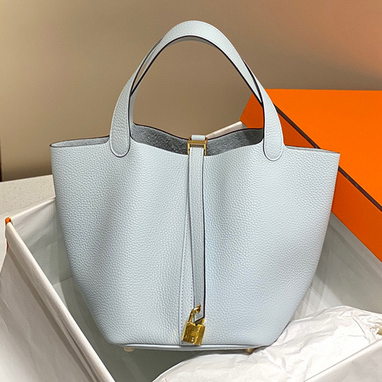 Borsa Tote Hermes Picotin Lock 22 Bleu Brume H82301