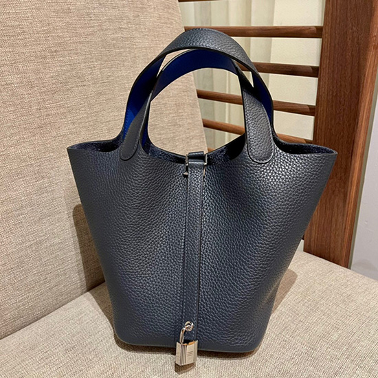 Borsa Tote Hermes Picotin Lock 22 Bleu Nuit H82301