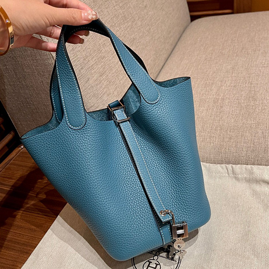 Borsa Tote Hermes Picotin Lock 22 Blu Jeans H82301