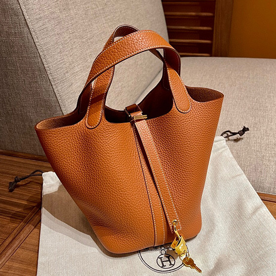 Borsa Tote Hermes Picotin Lock 22 Marrone Dorato H82301