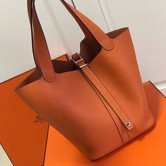 Borsa Tote Hermes Picotin Lock 22 Togo In Pelle Arancione HP1112