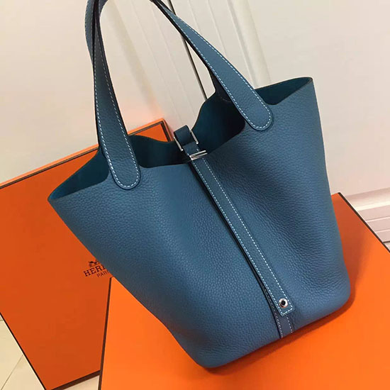 Borsa Tote Hermes Picotin Lock 22 Togo In Pelle Blu HP1112