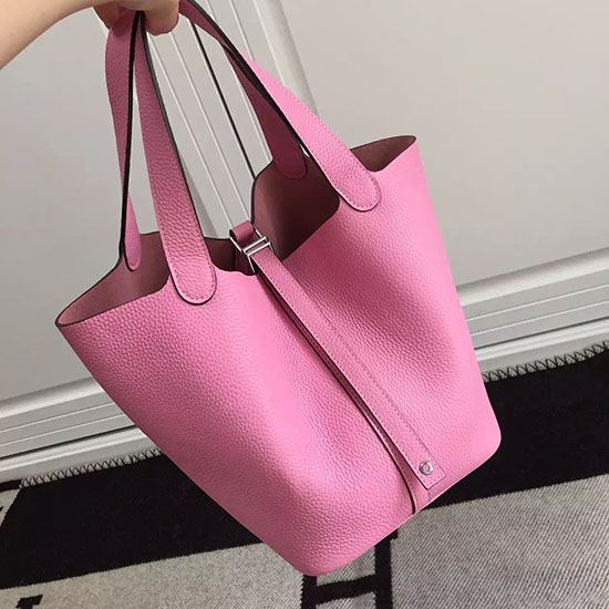 Borsa Tote Hermes Picotin Lock 22 Togo In Pelle Rosa HP1112