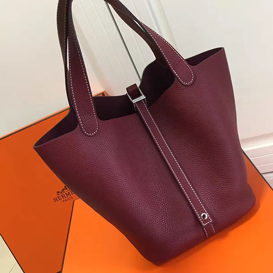 Borsa Tote Hermes Picotin Lock 22 Togo Pelle Bordeaux Hp1112