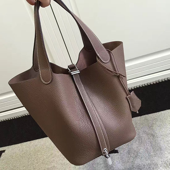 Borsa Tote Hermes Picotin Lock 22 Togo Pelle Caffè HP1112